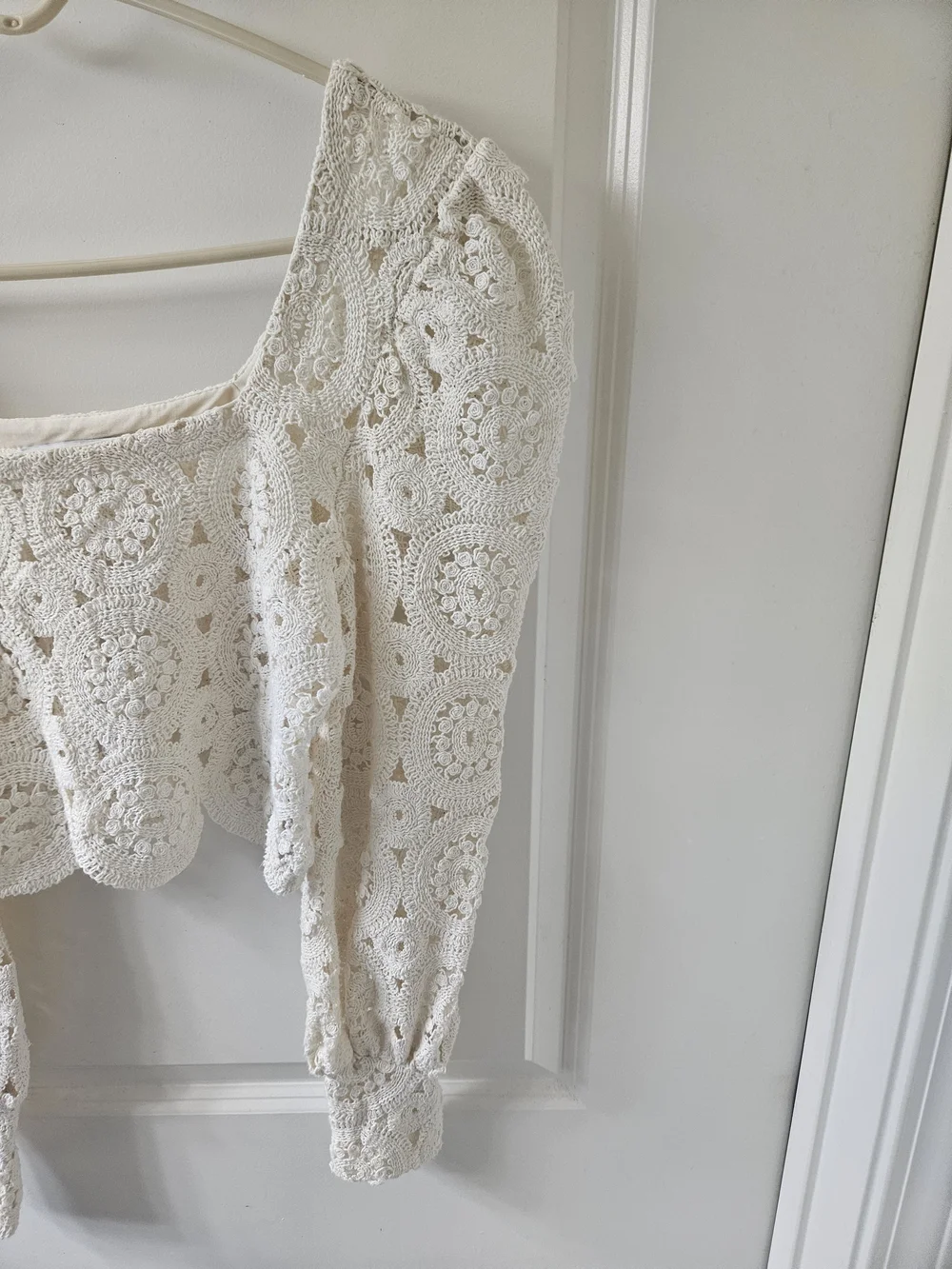 Zara Cream Crochet Square-Neck Crop Top